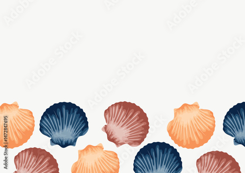 poster with a marine theme, namely with colorful sea mollusks of various shapes on a white background