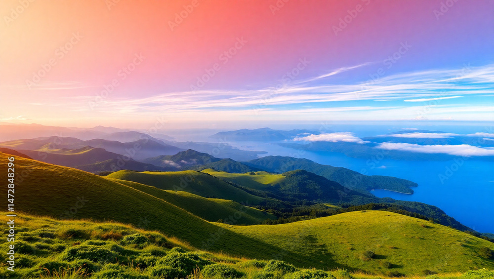 Fototapeta premium Collage of beautiful landscape with mountains forest and river in summer