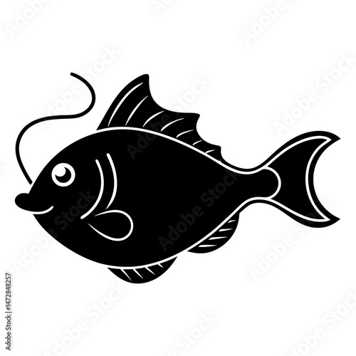 Neon Glowing Anglerfish Silhouette on White Background