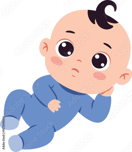 Cute baby boy lying down in blue pajamas vector illustration for children and family themes 