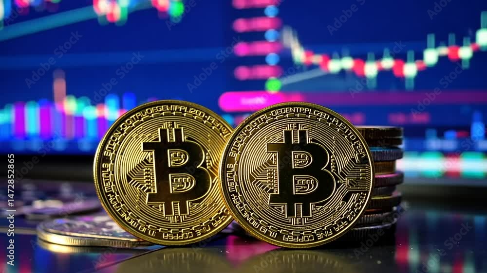Photo Investment growth stack of gold on stock market graph
