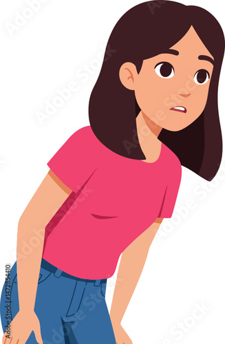 Young woman leaning forward looking curious and concerned in casual outfit vector illustration 
