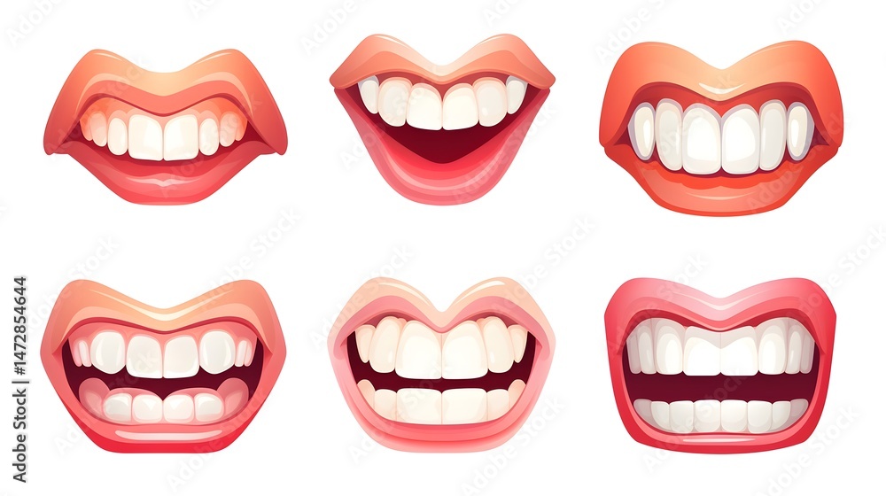 Obraz premium Professional Cartoon Mouth with Teeth Set Vector Symbol Icon Design