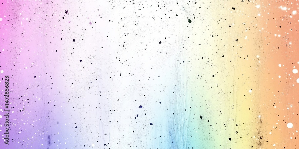 Light abstract background with pastel rainbow gradient and scattered black and white specks, featuring ample copy space