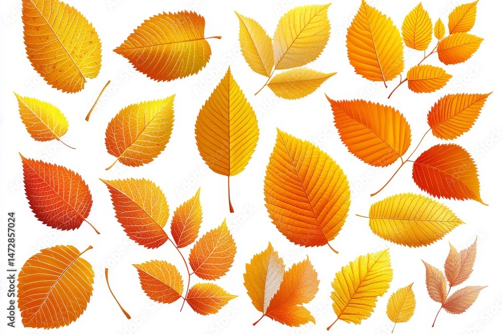 Obraz premium Golden autumn leaves of varying shapes and colors have been compiled into a collection