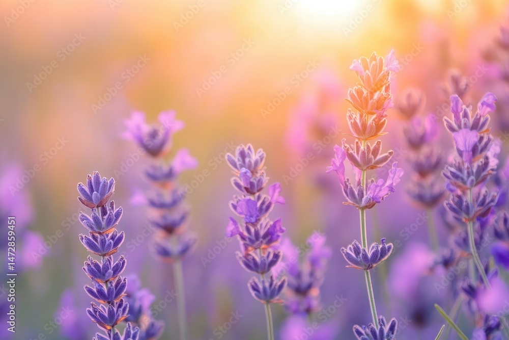 Naklejka premium Lavender field in sunset light