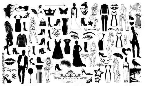 Fashion Silhouette Collection Pack: A meticulously curated collection of fashion silhouettes and design elements, perfect for design and creative projects. Featuring diverse attire.