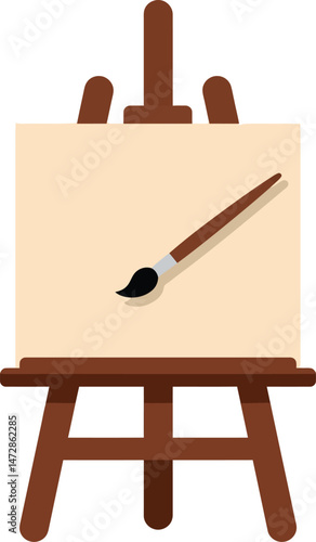 Painting easel with blank canvas and paintbrush vector illustration for art and creativity design