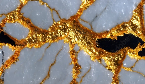 Golden Veins Intertwine With White Marble Texture in Intricate Design