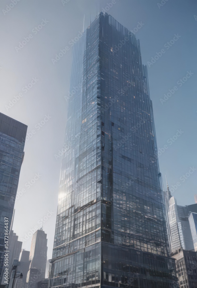 Obraz premium Sleek glass skyscraper rising, city skyline backdrop, city, frame