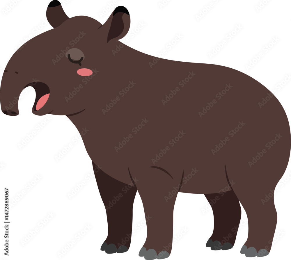 Fototapeta premium Tapir animal vector illustration with brown body and closed eyes in cartoon style for children and education materials