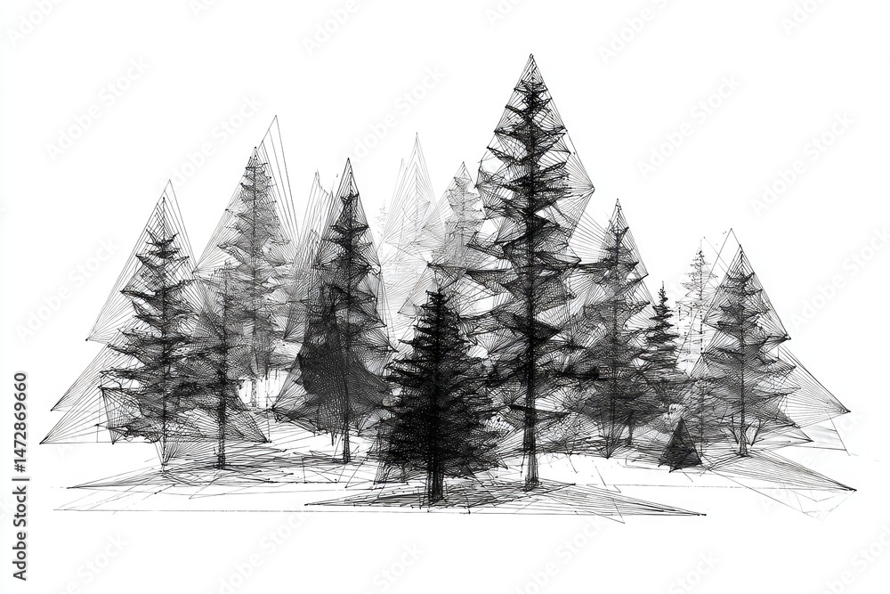 Fototapeta premium Abstract grayscale illustration of a forest scene.