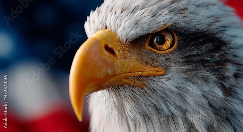 Bald Eagle Portrait With Vibrant Colors and Intricate Feather Details Against...