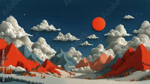 Breathtaking Sunset Over Majestic Mountains With Glowing Clouds and a Bright ...