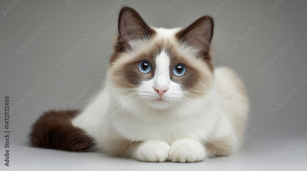 A Snowshoe cat with striking white A Snowshoe cat with striking white