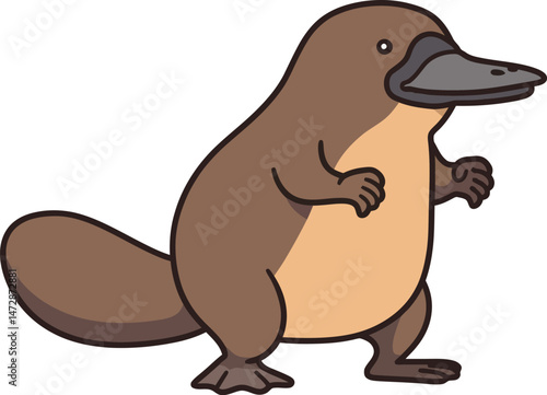 Platypus standing side view cartoon style animal vector illustration with brown and beige colors natural design 