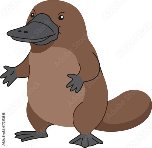 Platypus standing cartoon style animal illustration with brown and gray colors vector image 