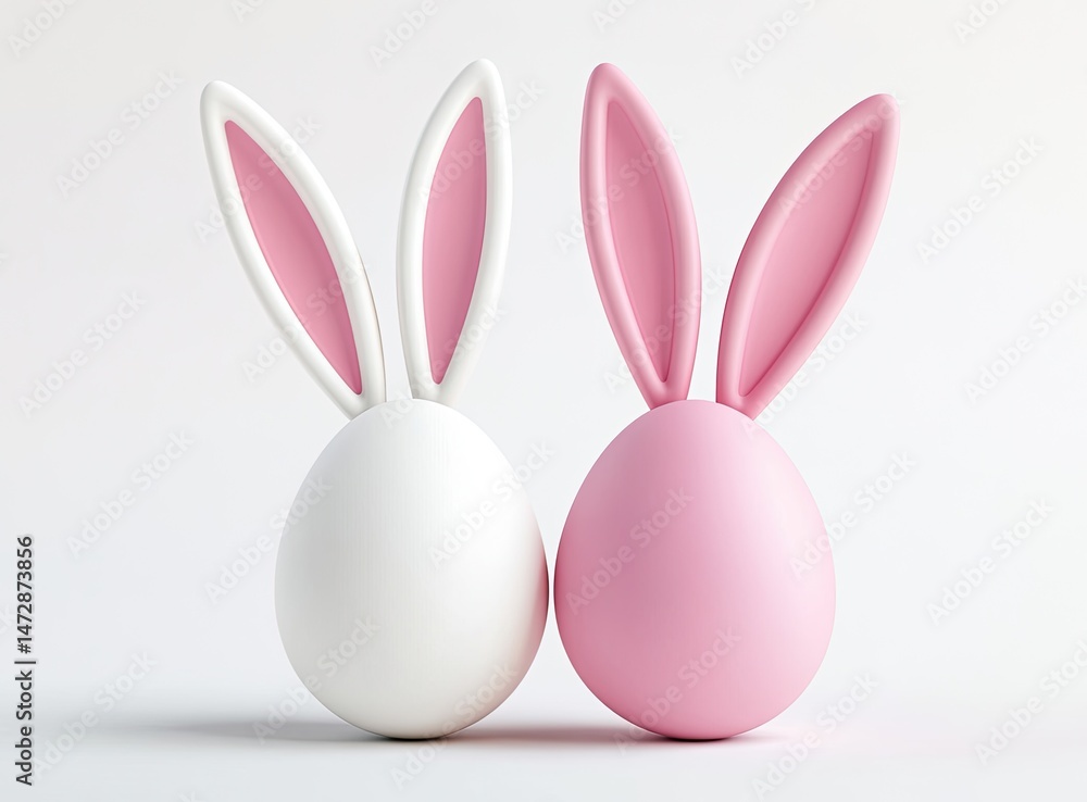 Fototapeta premium Two pastel eggs with bunny ears
