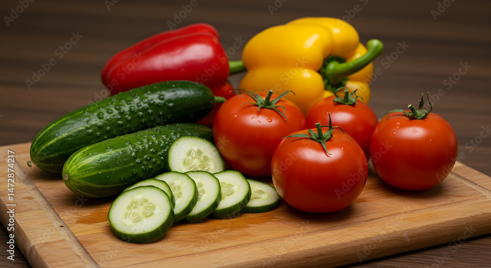 Fresh Vegetables Still Life Arrangement On A Wooden Cutting Board Fresh Vegetables Still Life Arrangement On A Wooden Cutting Board