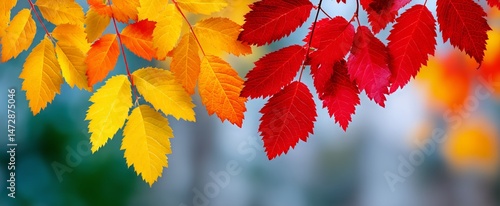 Vibrant Autumn Leaves in Shades of Red and Orange Against a Blurred Background