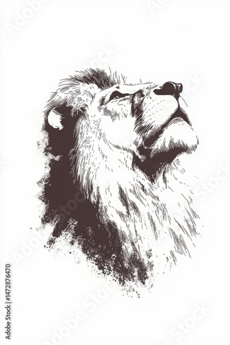 Lion, head, Animals , Pop Art, Art Poster, Screenprint, Isolated white background, In the style of detailed ink drawing