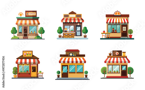 Six charming cafe shop illustrations storefront designs