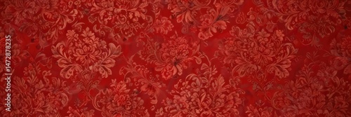 Luxurious red damask, swirling floral motifs, opulent sheen , background, burgundy, elegant design