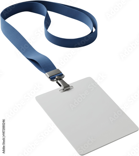 Blank ID badge with blue lanyard for identification purposes  