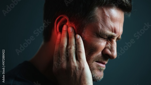 Person touching ear, dealing with extreme earache