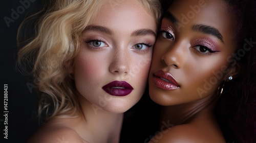 Wallpaper Mural Stunning closeup portrait of two diverse women with beautiful makeup and hair face eyes lips skin Torontodigital.ca