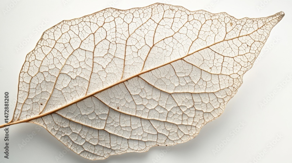 Fototapeta premium Close-up macro detail of leaf veins isolated on clean white background sharp focus botanical nature stock photography