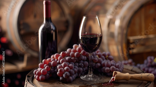 Red wine bottle glass grapes wine cellar