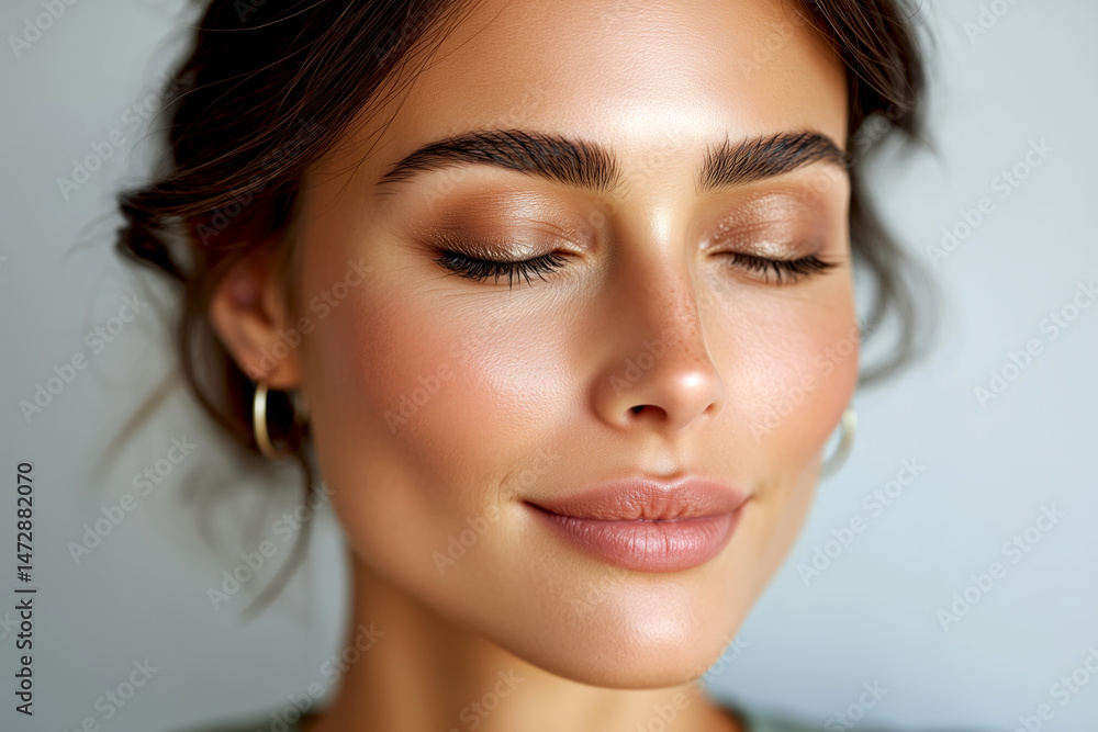 Naklejka premium Freshly waxed skin showcasing a glowing, smooth texture under soft lighting for clean beauty inspiration. Luxurious close-up woman skin illuminated by soft light, smooth skin texture