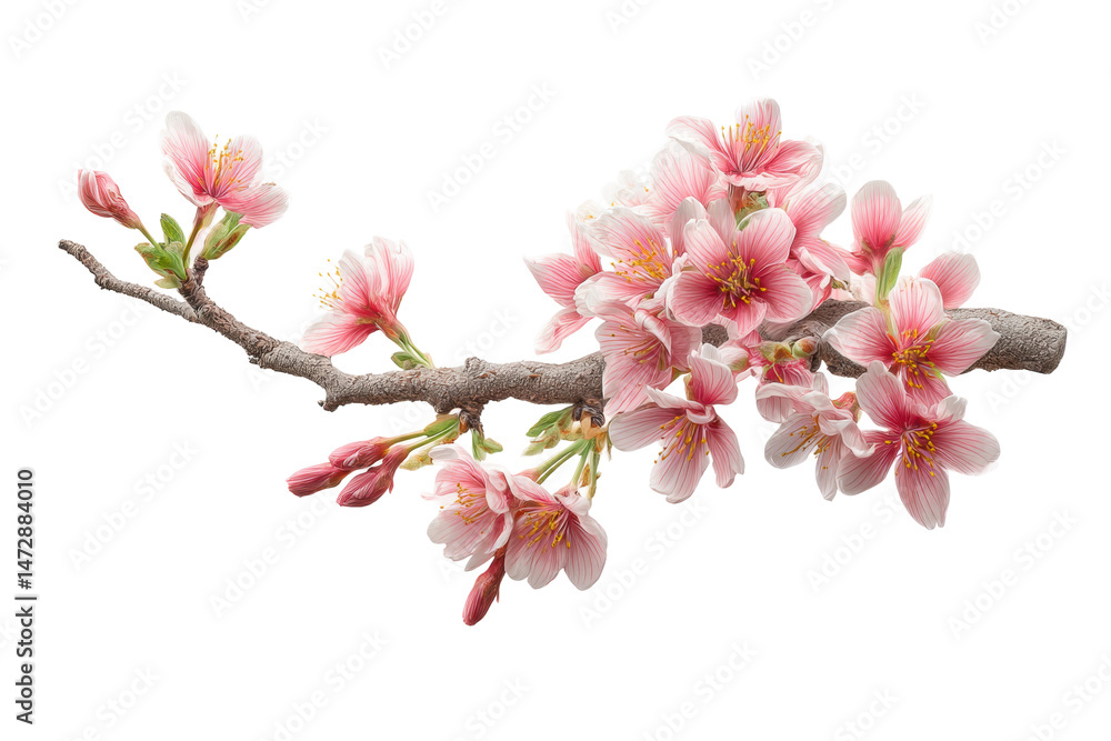 Fototapeta premium PNG Vibrant pink cherry blossom branch on black background