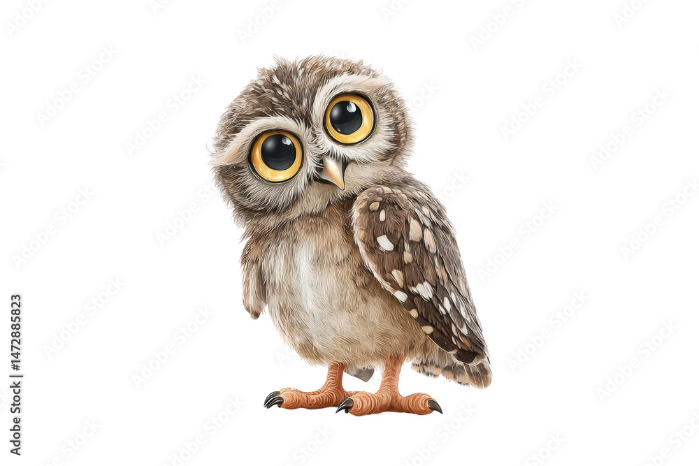 Fototapeta premium PNG Cute cartoon owl with big eyes on black background