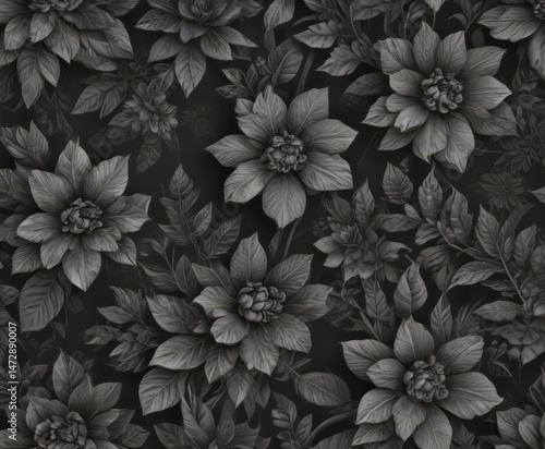 Wallpaper Mural Intricate charcoal floral pattern; seamless botanical wallpaper design  , repeat, leaves Torontodigital.ca
