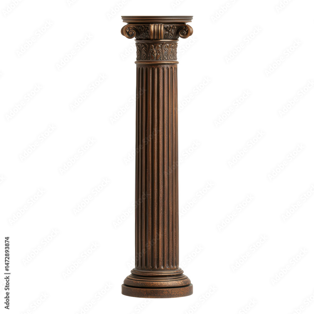 Fototapeta premium A classic bronze Corinthian column with ornate detailing and fluted shaft.