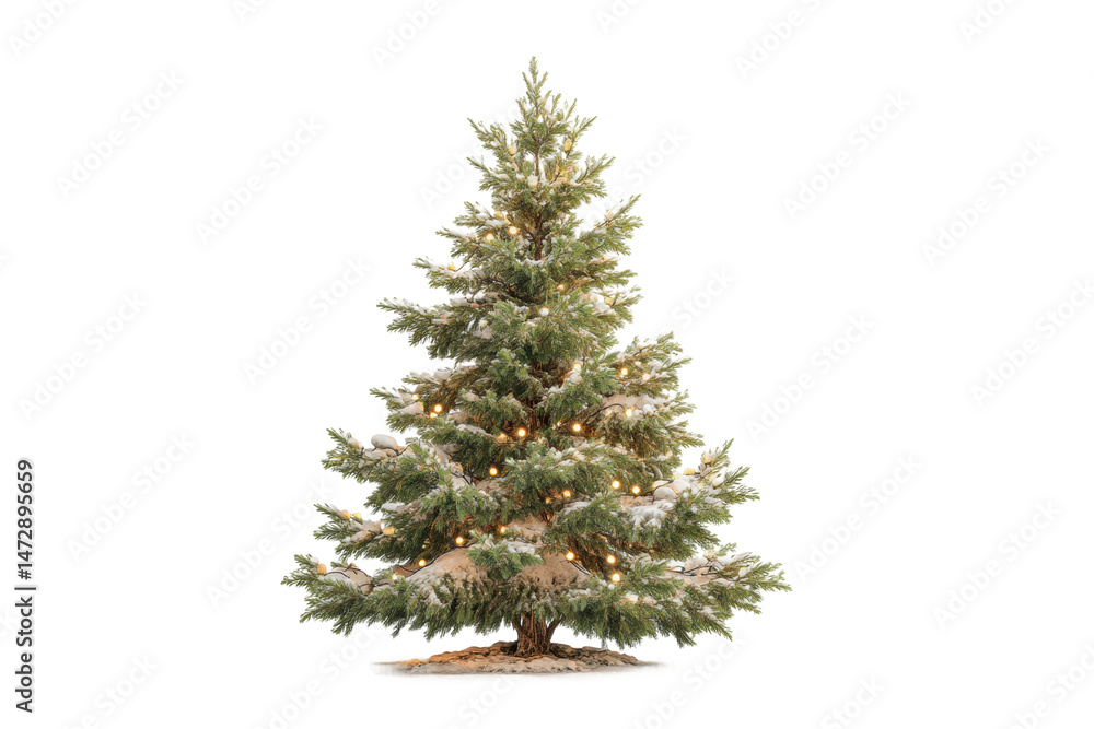 PNG Snow-dusted christmas tree with sparkling lights and green foliage PNG Snow-dusted christmas tree with sparkling lights and green foliage