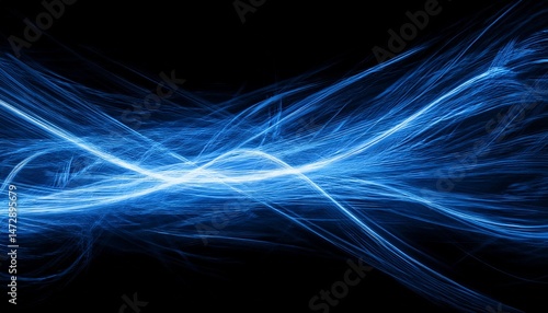 blue lightining type painted drawing crossing horizontally black background