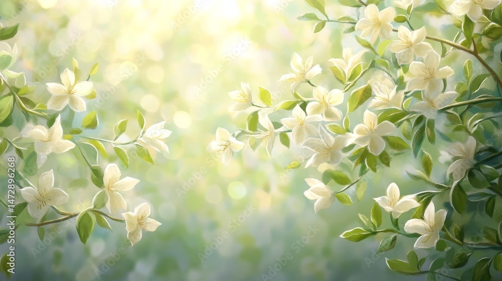 Obraz premium This watercolor floral painting showcases an assortment of delicate blooms and lush green foliage