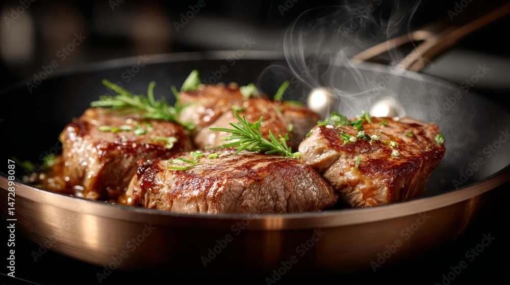 Fototapeta premium Beef cooking in pan