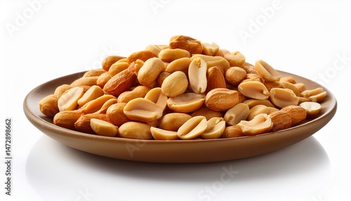 roasted peanuts on plate isolated white background