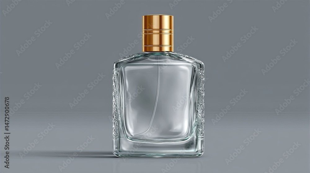 Realistic 3D vector illustration of a perfume bottle Glass design for perfumery product mockup and branding template Realistic 3D vector illustration of a perfume bottle Glass design for perfumery product mockup and branding template