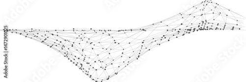 Dots connected by lines. Abstract wave. Minimalist mesh. Abstract polygonal shape.