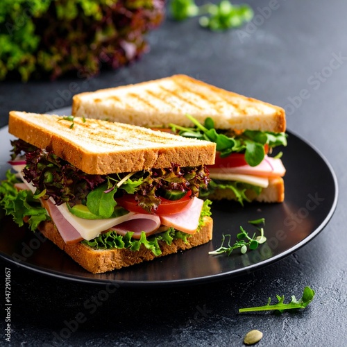 Obraz na płótnie ham and cheese sandwich on a plate w salonie