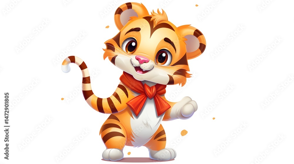 Fototapeta premium Professional Illustration of a Tiger Dancing with a Sash for Creative Projects