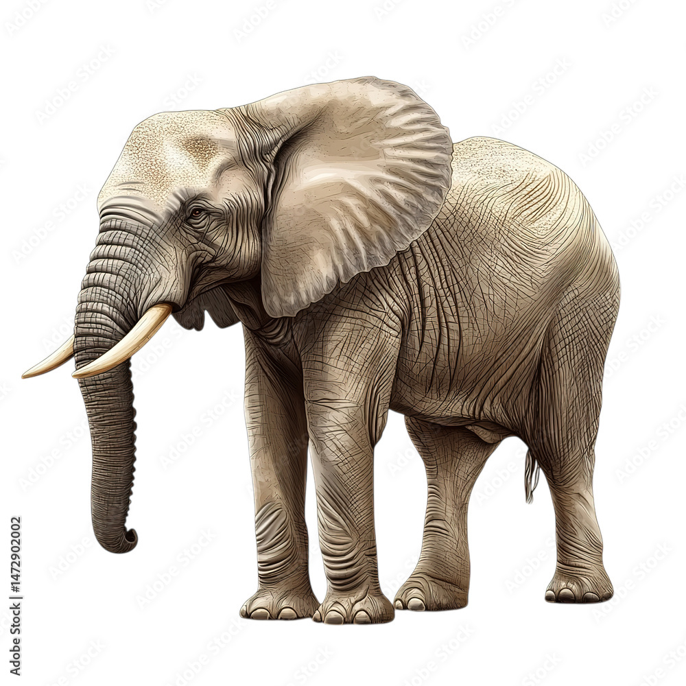 Fototapeta premium Elephant Standing Transparent Background Beautiful Animal Isolated Wild Life