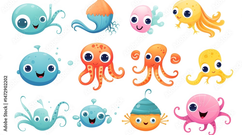Underwater Cartoon Illustration of Colorful Sea Creatures in a Beautiful Ocean Scene Underwater Cartoon Illustration of Colorful Sea Creatures in a Beautiful Ocean Scene