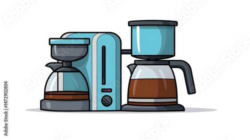 Professional Vector Cartoon Design of Isolated Coffee Maker and Mug for Creative Projects