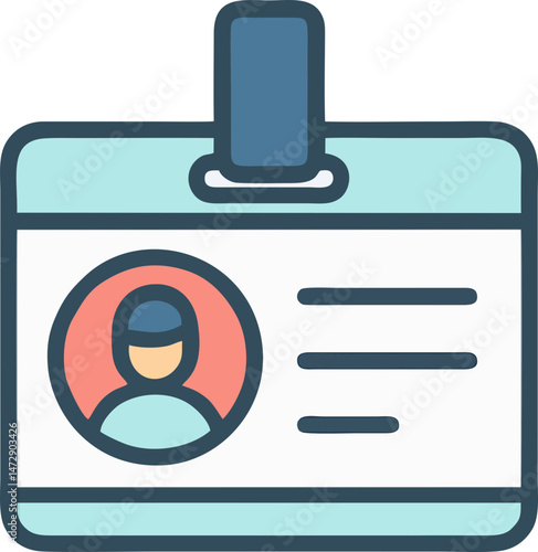 Flat Naive Style ID Badge Icon with Avatar in Pastel Colors – SVG on Transparent Background for School Passes, Student Identification Systems, and Conference Materials